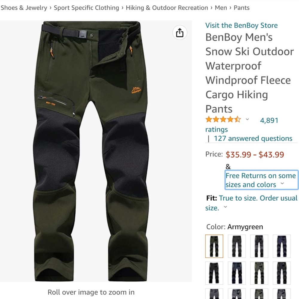 Brand new Benboy Men’s hiking wind/weatherproof snow ski fleece lined pants